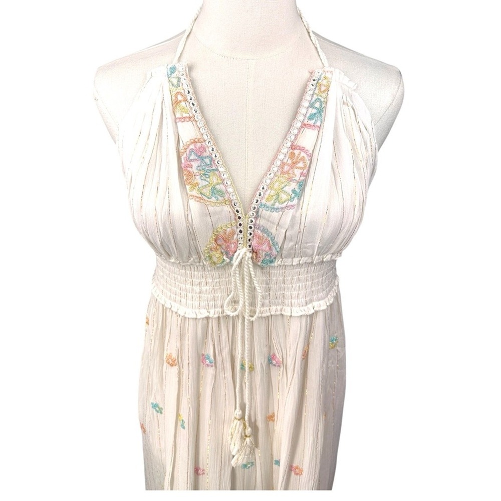Ananta‎ NWT Elegant Bohemian Size L/XL pastel& White Halter Maxi Dress - Picture 4 of 16